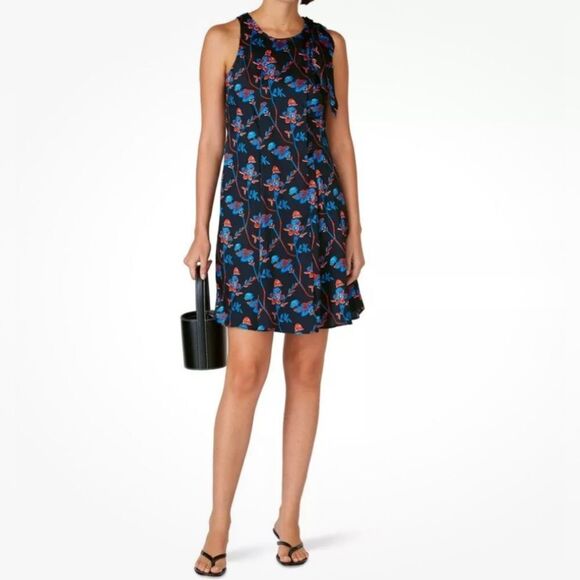 Thakoon Collective Black Sleeveless Floral Print Midi Shift Dress - Picture 1 of 12